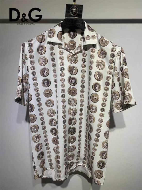 White men's short-sleeve shirt with repeated circular coin-style print shown from the front