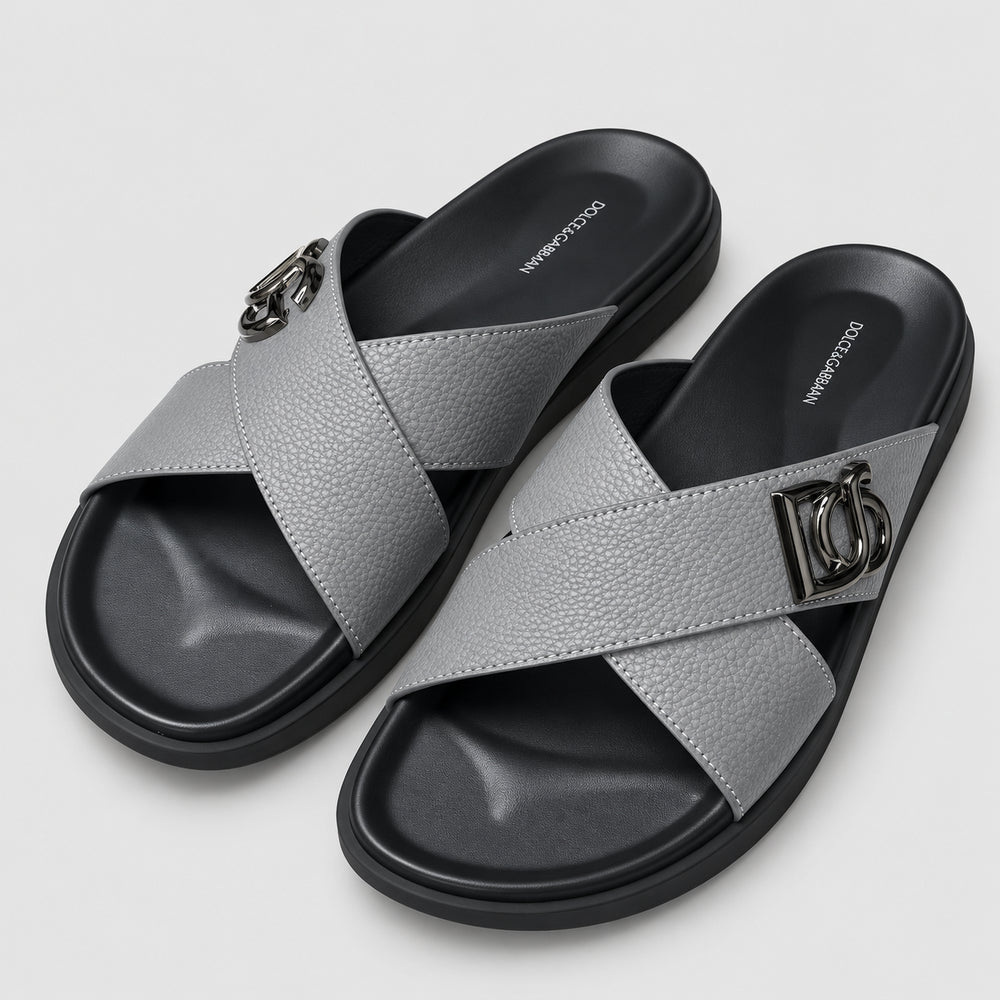 Grey Men's Slides #58 | Men's Streetwear