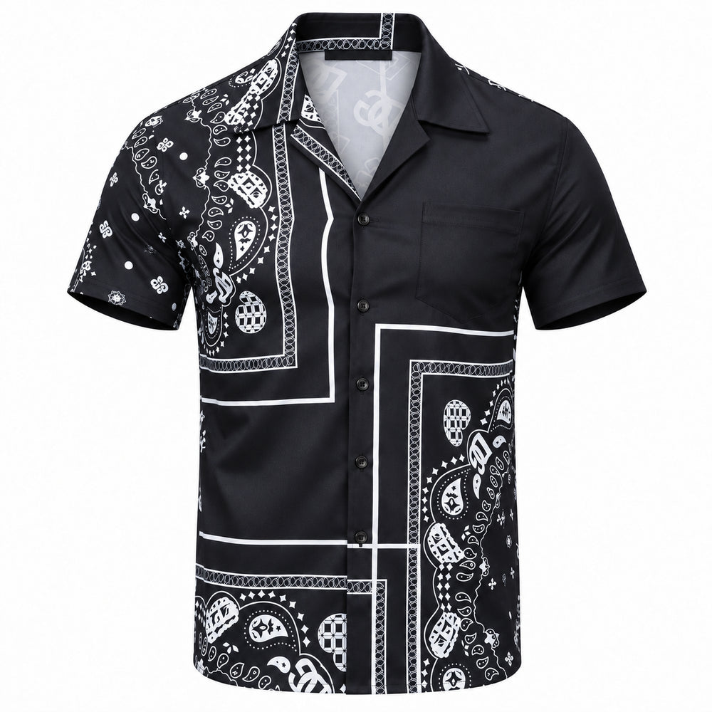 Black Bandana Short Sleeve Shirt | Men's Streetwear