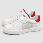 White & Red Leather Casual Sneakers #39 | Men's Streetwear