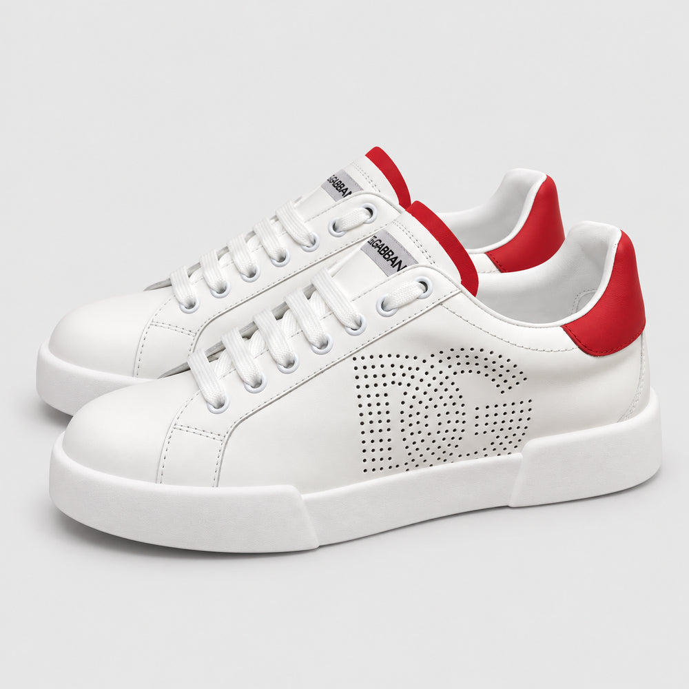 White & Red Leather Casual Sneakers #39 | Men's Streetwear