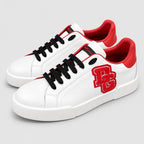 White & Red Leather Casual Sneakers #53 | Men's Streetwear