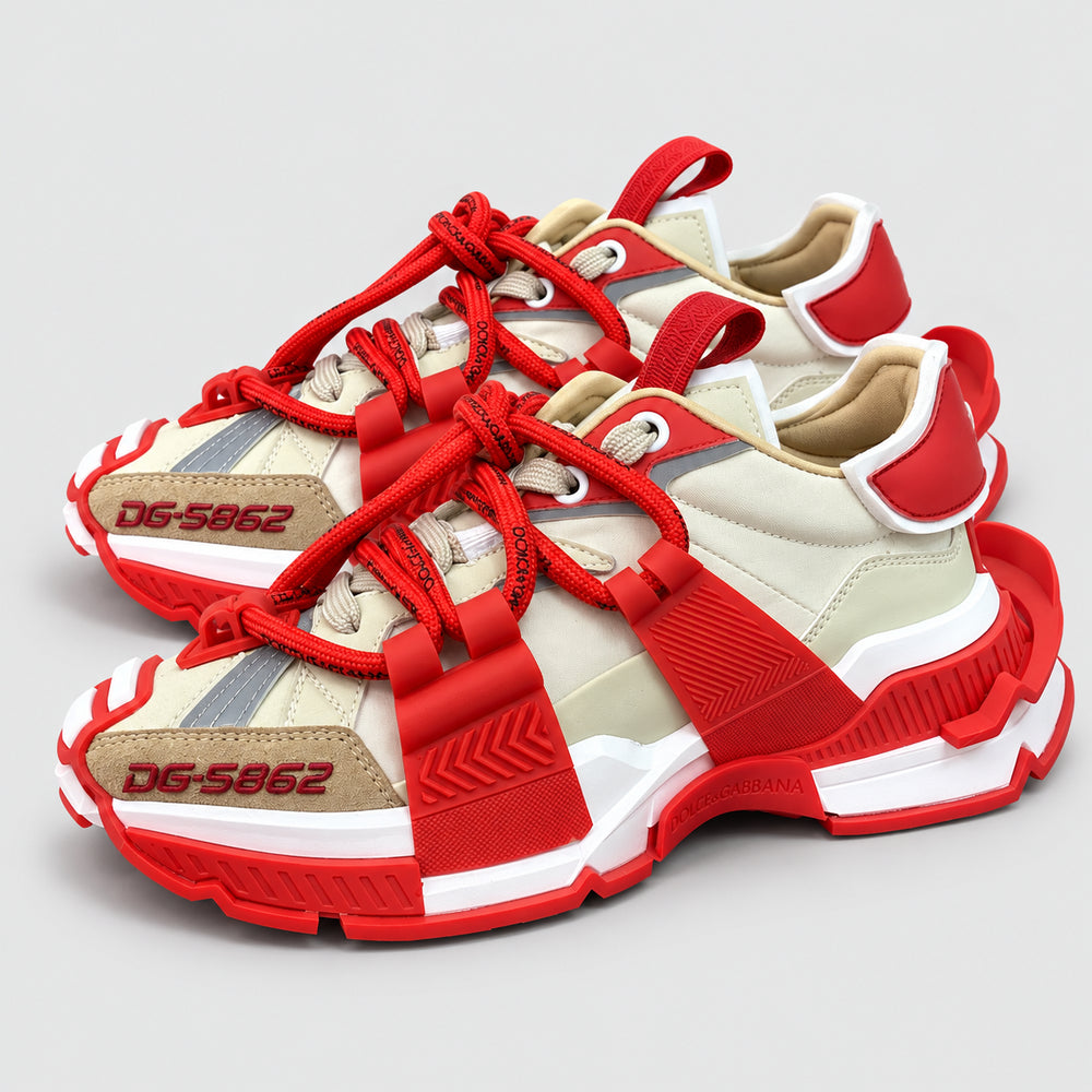 Red Leather Casual Sneakers #51 | Men's Streetwear