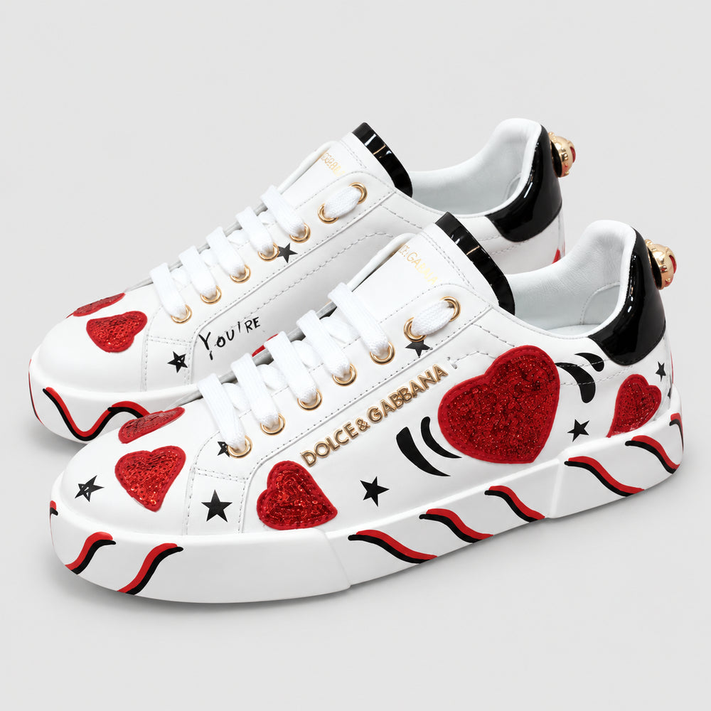White & Red Leather Casual Sneakers #42 | Men's Streetwear