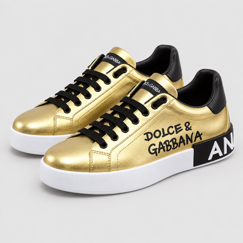 Gold Leather Casual Sneakers #41 | Men's Streetwear