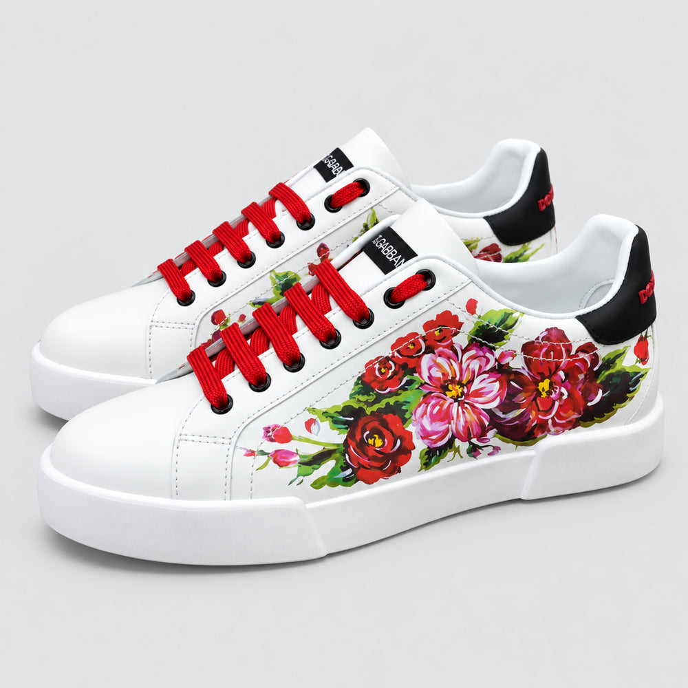 White & Red Leather Casual Sneakers #40 | Men's Streetwear