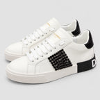 White & Black Leather Casual Sneakers #30 | Men's Streetwear