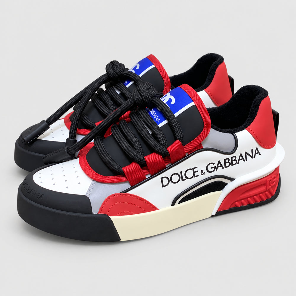 2026 Premium Leather Casual Sneakers - Designer Unisex Shoes in Red, Blue & White