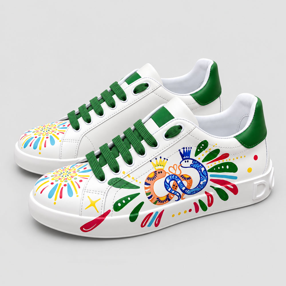 2026 Premium Leather Casual Sneakers - Designer Unisex Shoes in White & White/Green