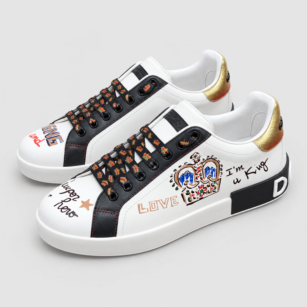 White & Black Leather Casual Sneakers #8707 | Men's Streetwear