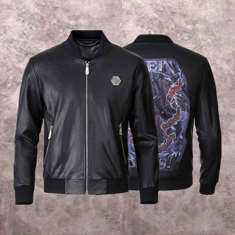 PP Black Leather Jacket #17 | Men's Streetwear