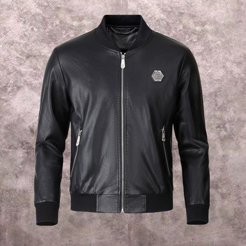 PP Black Leather Jacket #17 | Men's Streetwear