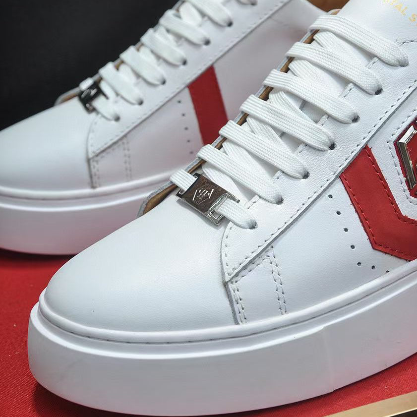 PP White & Red Casual Sneakers #4 | Men's Streetwear