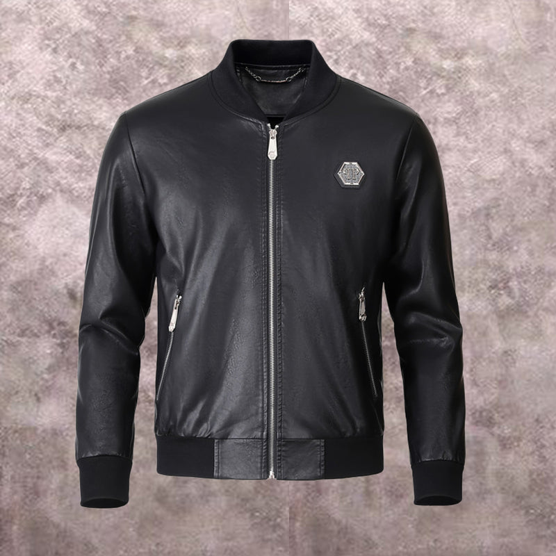 PP Black Skull Leather Bomber Jacket | Men's Streetwear