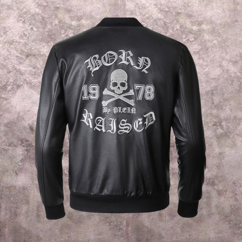 PP Black Skull Leather Bomber Jacket | Men's Streetwear