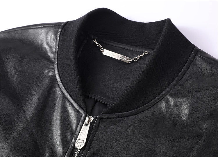 PP Black Skull Leather Bomber Jacket | Men's Streetwear