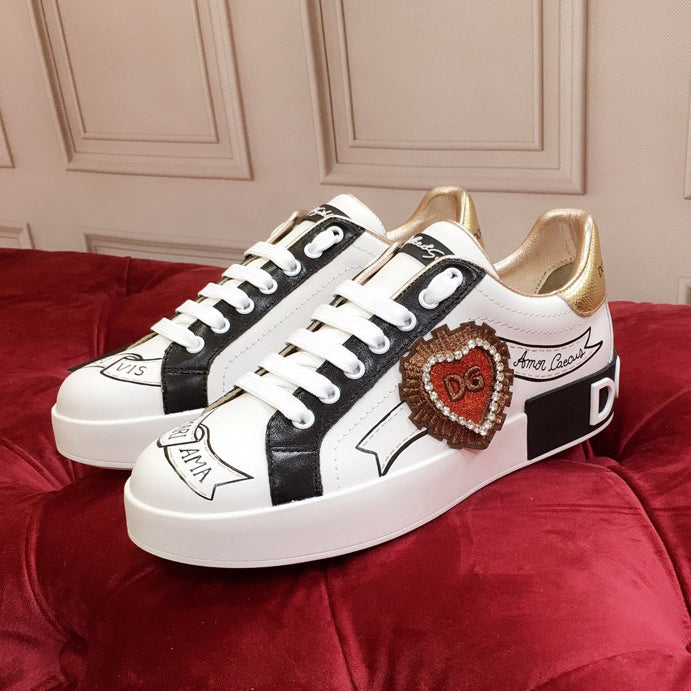 D*G White Leather Casual Sneakers #8 | Men's Streetwear