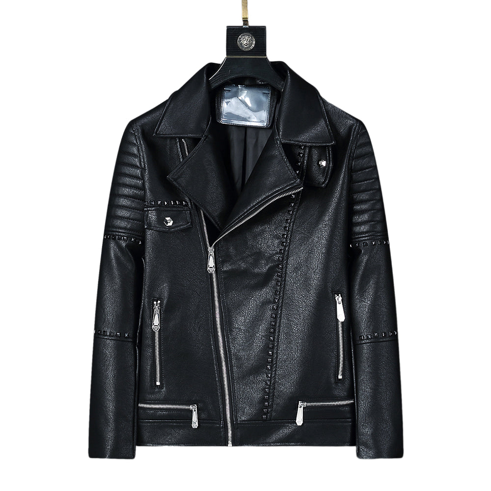 PP Black Leather Jacket #18 | Men's Streetwear