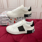 White & Black Leather Casual Sneakers #30 | Men's Streetwear