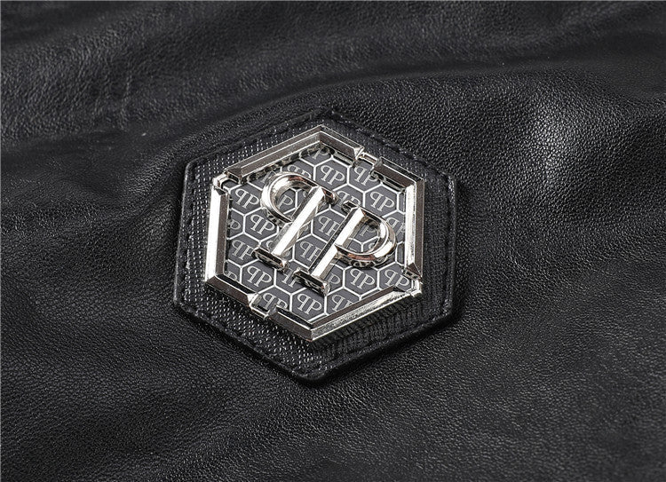 PP Black Skull Leather Bomber Jacket | Men's Streetwear
