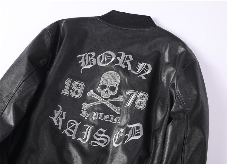 PP Black Skull Leather Bomber Jacket | Men's Streetwear