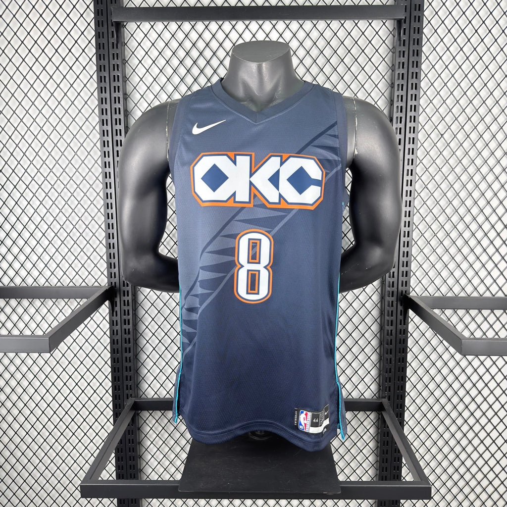 Oklahoma City Thunder 2025-26 city edition basketball jersey side angle view in team colors for basketball fans