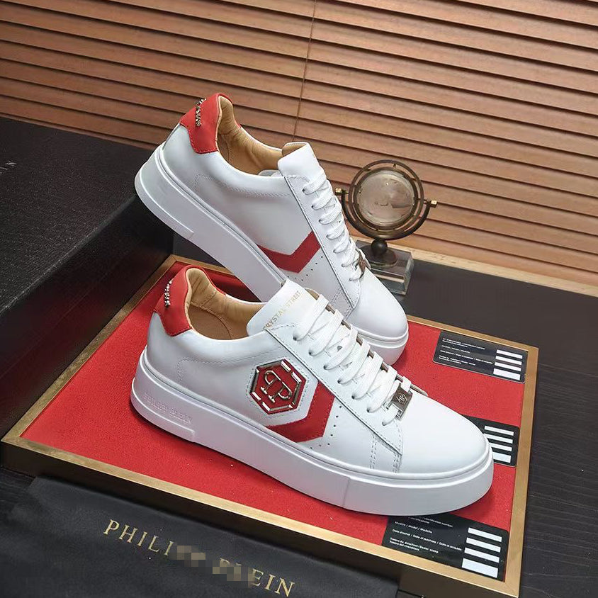 PP White & Red Casual Sneakers #4 | Men's Streetwear