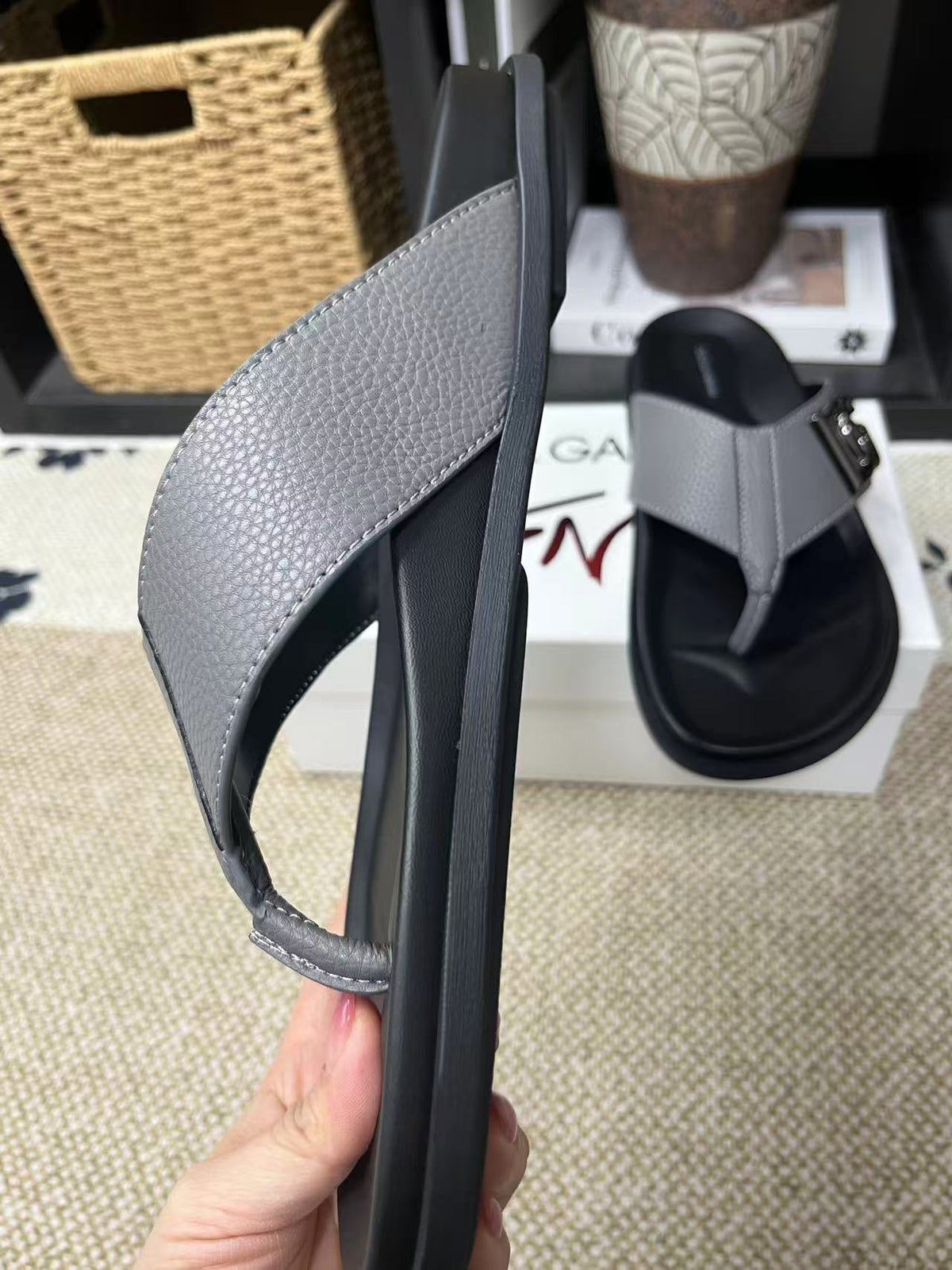 Grey Men's Slides #57 | Men's Streetwear