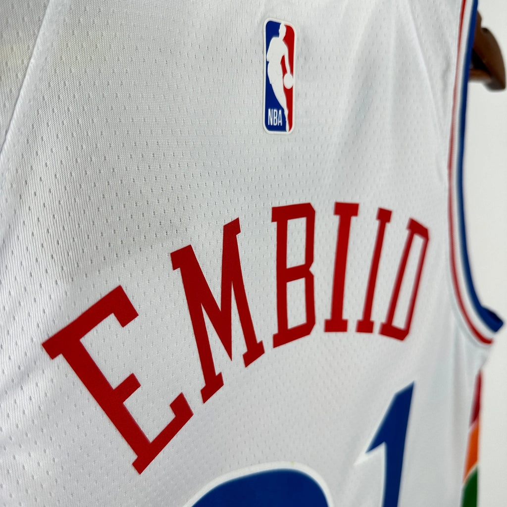 76ers BackNameNumber City Jersey in White Hanging 005