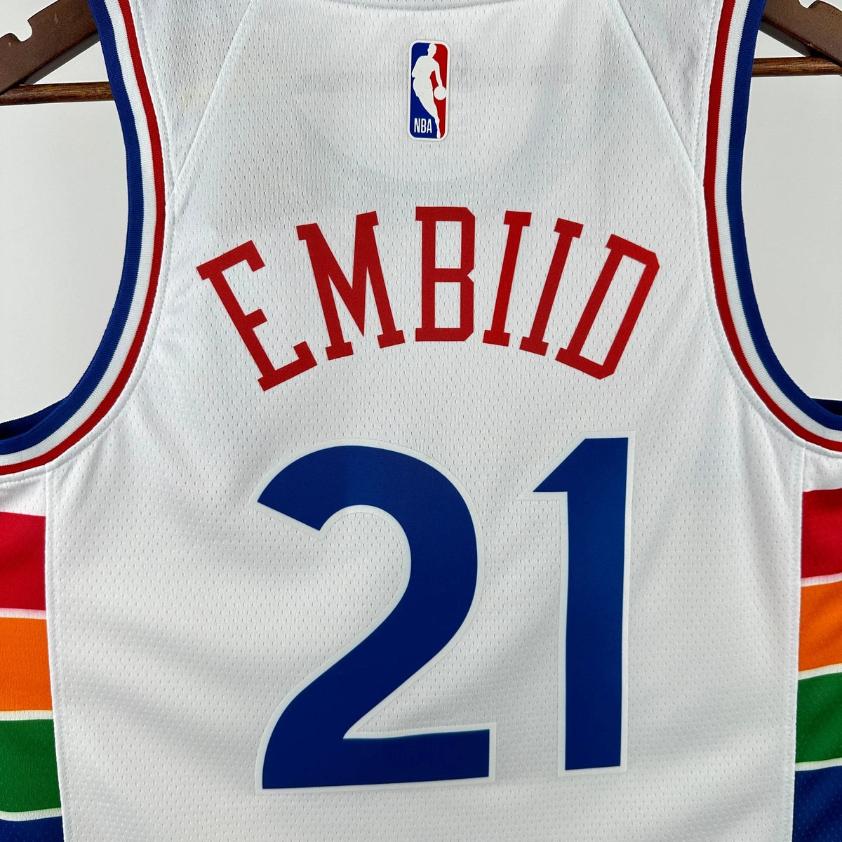 76ers BackNameNumber City Jersey in White Hanging 006