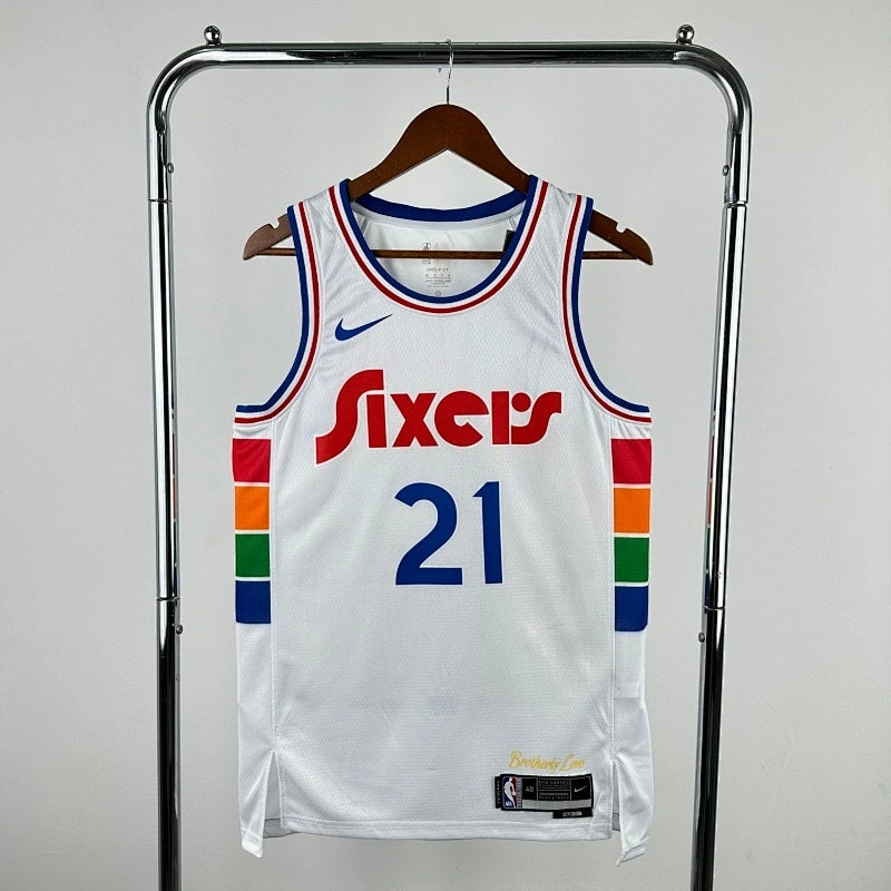 76ers ChestLogo City Jersey in White Hanging 001