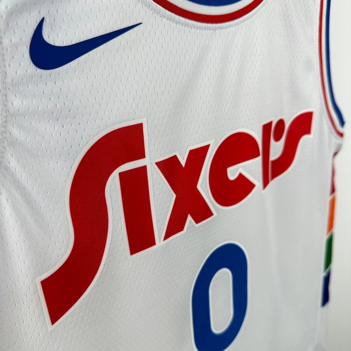 76ers ChestLogo City Jersey in White — Hanging 009