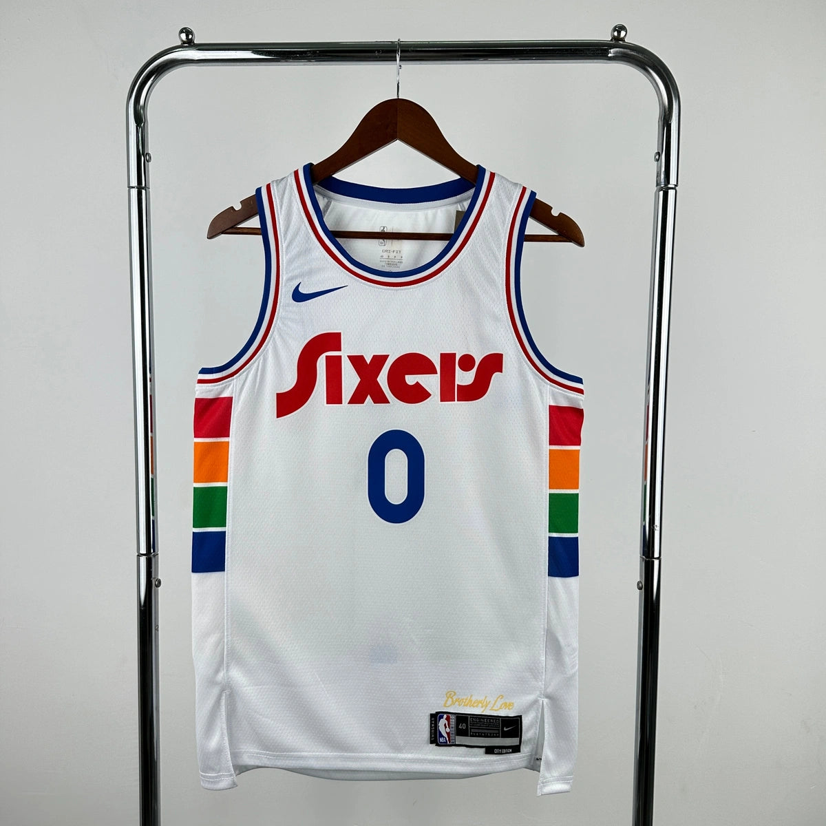 76ers ChestLogo City Jersey in White — Hanging 012
