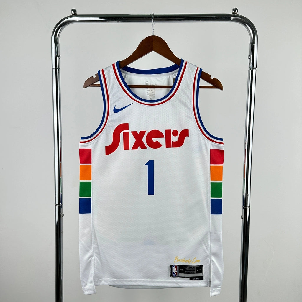 76ers ChestLogo City Jersey in White Hanging 012