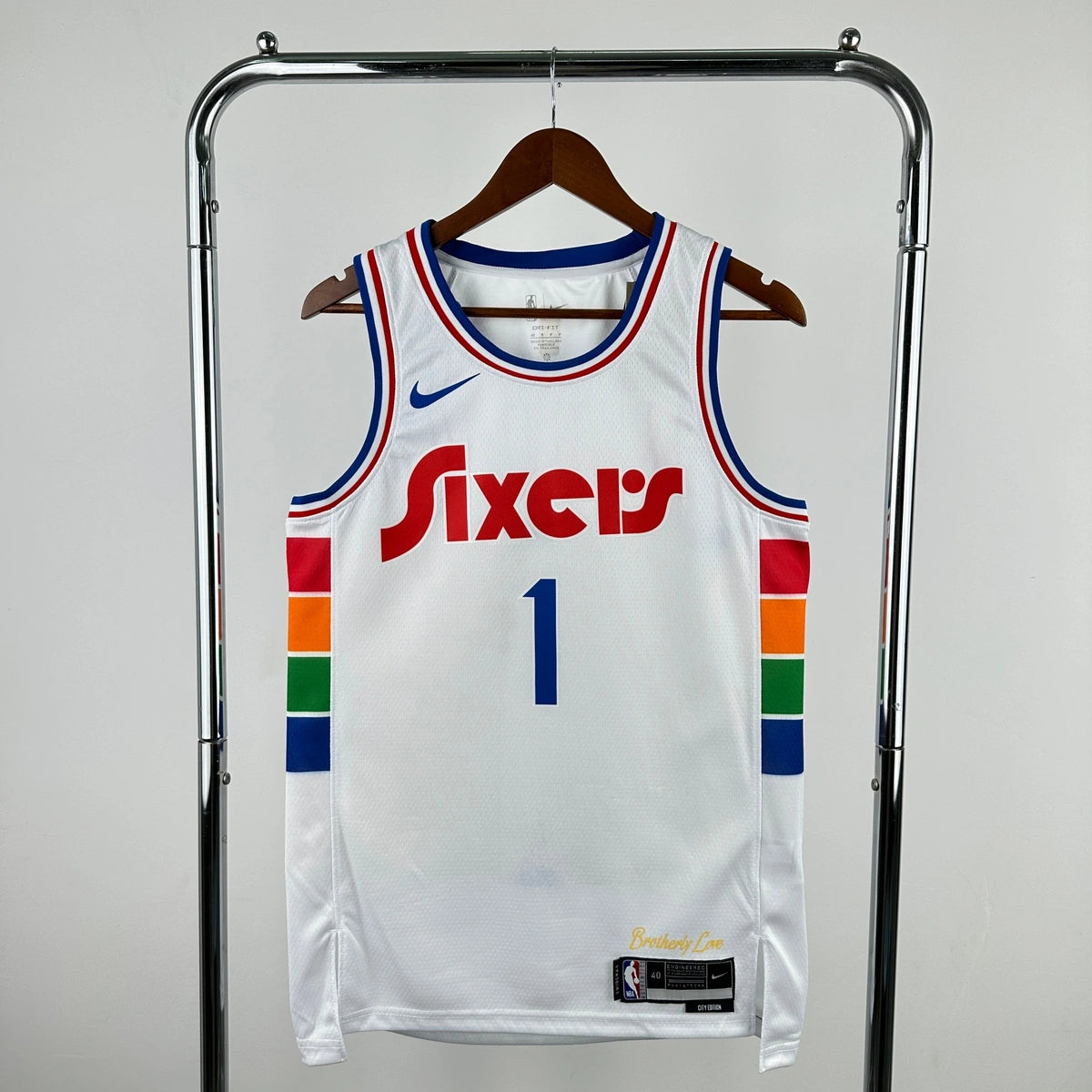 76ers ChestLogo City Jersey in White Hanging 012