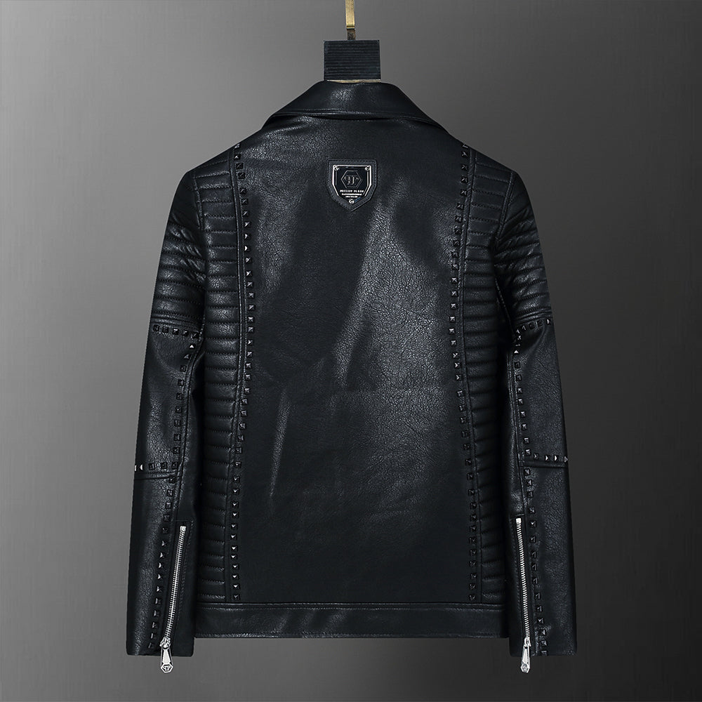 PP Black Leather Jacket #18 | Men's Streetwear