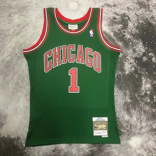 Derrick Rose Chicago Bulls No.1 Throwback Eco Green Swingman Jersey 2008-09 - View 80