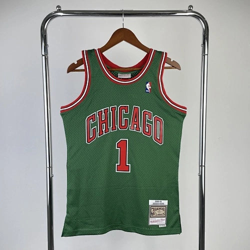 Derrick Rose Chicago Bulls No.1 Throwback Eco Green Swingman Jersey 2008-09 - View 80