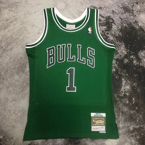 Derrick Rose Chicago Bulls No.1 Throwback Eco Green Swingman Jersey 2008-09 - View 80