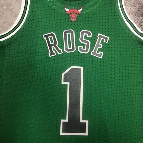 Derrick Rose Chicago Bulls No.1 Throwback Eco Green Swingman Jersey 2008-09 - View 80