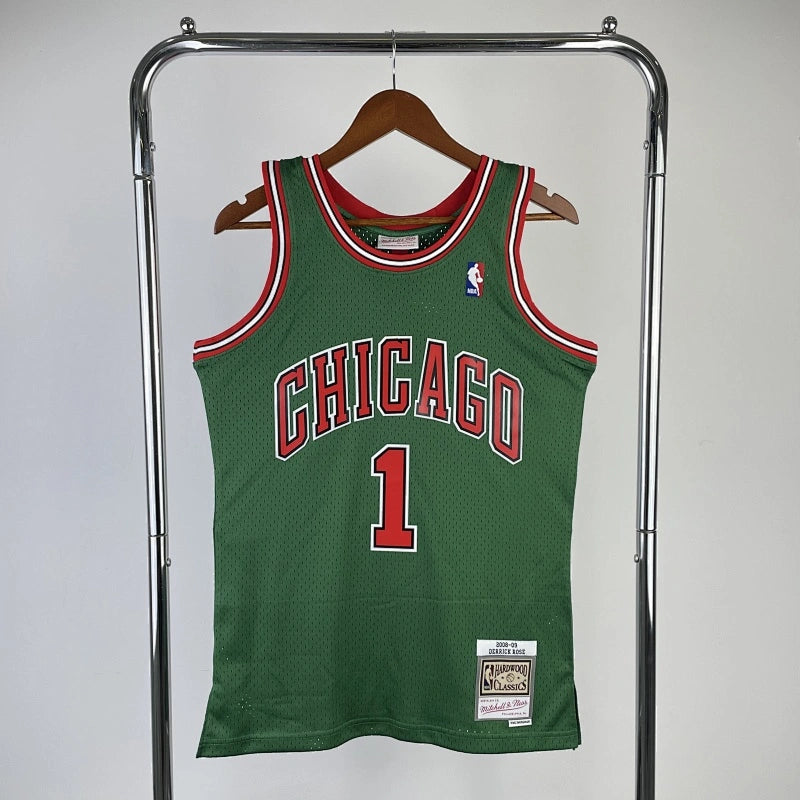 Derrick Rose Chicago Bulls No.1 Throwback Eco Green Swingman Jersey 2008-09 - View 80