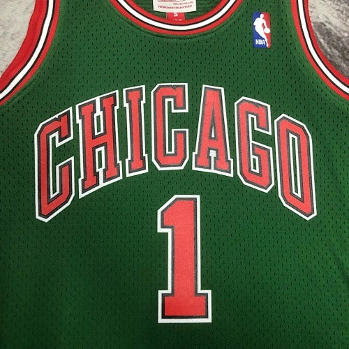 Derrick Rose Chicago Bulls No.1 Throwback Eco Green Swingman Jersey 2008-09 - View 80