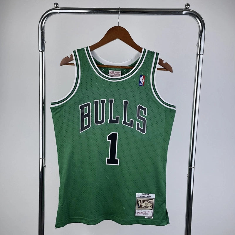 Derrick Rose Chicago Bulls No.1 Throwback Eco Green Swingman Jersey 2008-09 - View 80