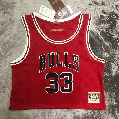 Scottie Pippen Chicago Bulls No.33 Throwback Crop Top Women's Jersey  - View 22