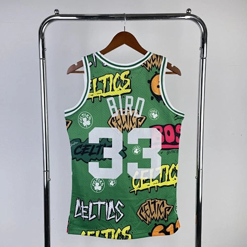 Larry Bird Boston Celtics No.33 Throwback Graffiti Swingman Jersey 1985-86 - View 858