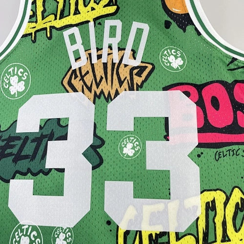 Larry Bird Boston Celtics No.33 Throwback Graffiti Swingman Jersey 1985-86 - View 858