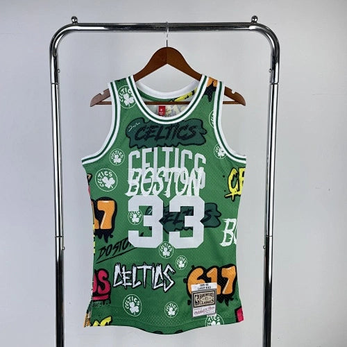 Larry Bird Boston Celtics No.33 Throwback Graffiti Swingman Jersey 1985-86 - View 858