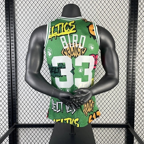 Larry Bird Boston Celtics No.33 Throwback Graffiti Swingman Jersey 1985-86 - View 858