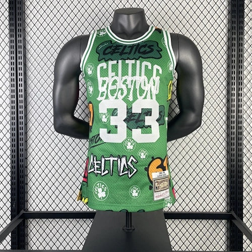 Larry Bird Boston Celtics No.33 Throwback Graffiti Swingman Jersey 1985-86 - View 858