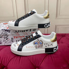 White & Black Leather Casual Sneakers #8707 | Men's Streetwear